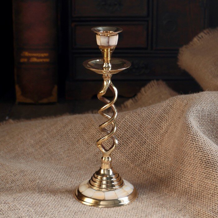 Подсвечник на 1 свечу "Спираль" с перламутром 20,5 см (1шт.) - фотография № 1
