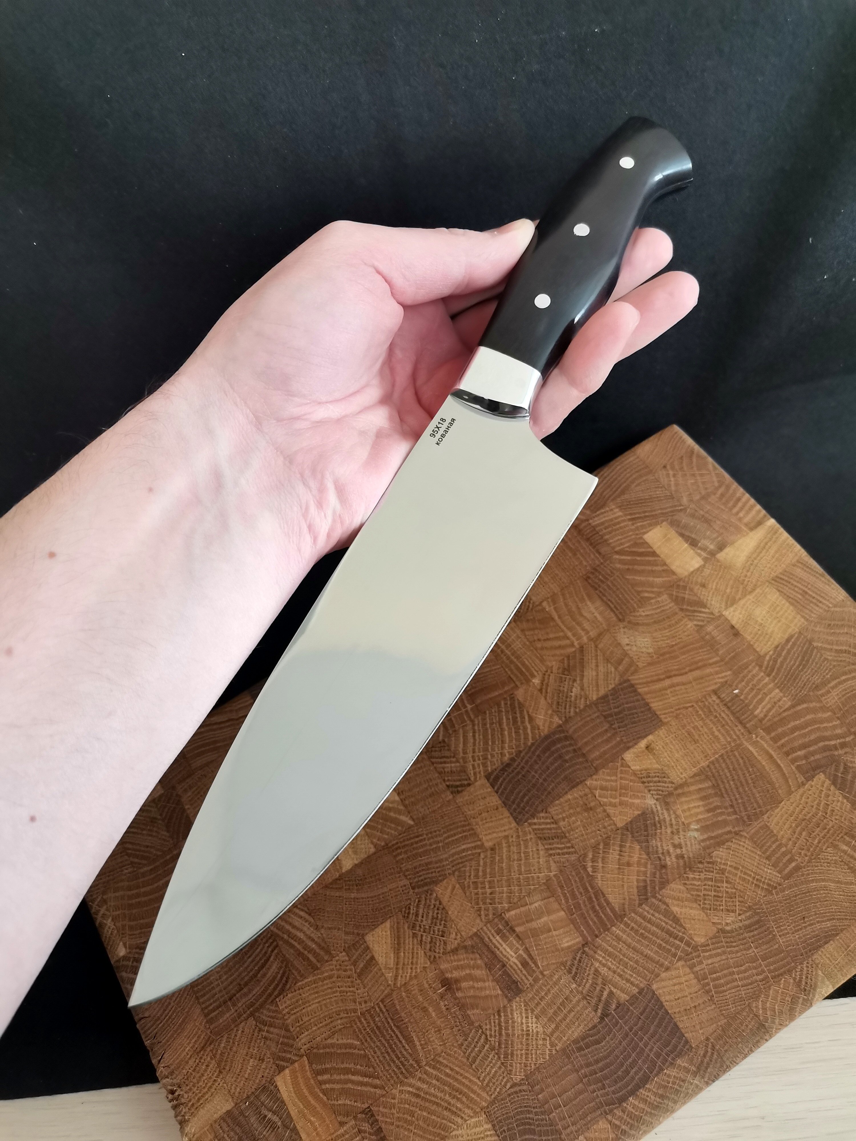 Нож кухонный поварской шеф кованая сталь, карельская береза - фотография № 3