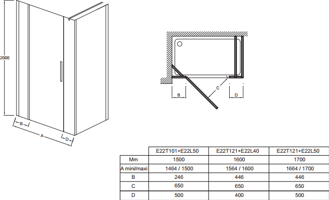 Душевая дверь 120x200 Jacob Delafon Contra E22T121-GA