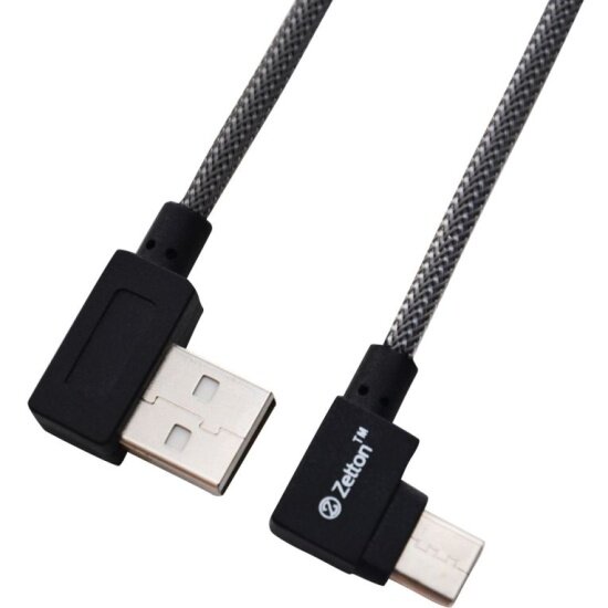 Кабель ZETTON SyncCharge RoundArmor Corner USB to USB-C серый (ZTUSBRARCGYUC)