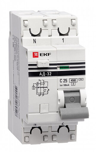 EKF Дифференциальный автомат АД-32 (селективный) 1P+N 32А/300мА EKF PROxima DA32-32-300S-pro