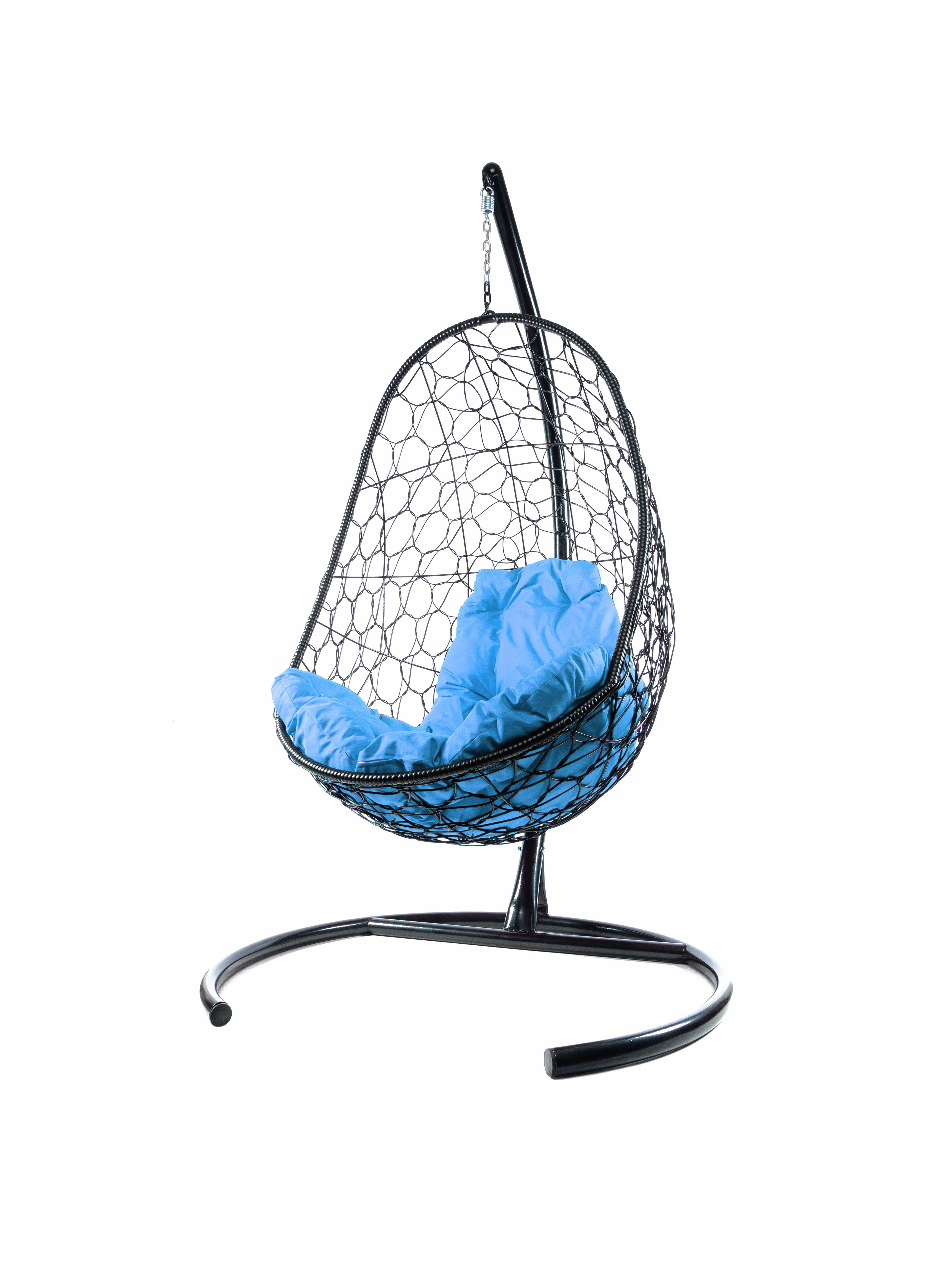 Подвесное кресло ротанг чёрное, голубая подушка - фотография № 2