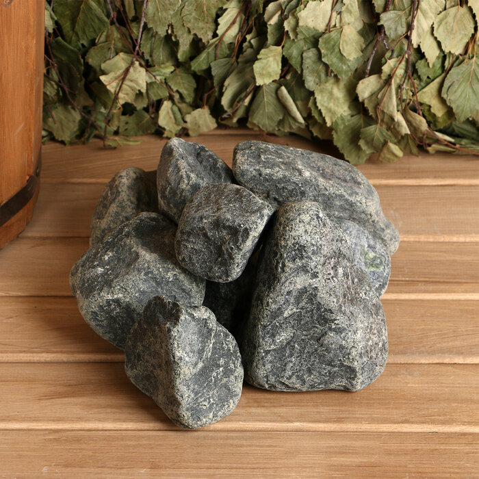 Камень для бани "Дунит" обвалованный, коробка 20 кг, мытый - фотография № 2