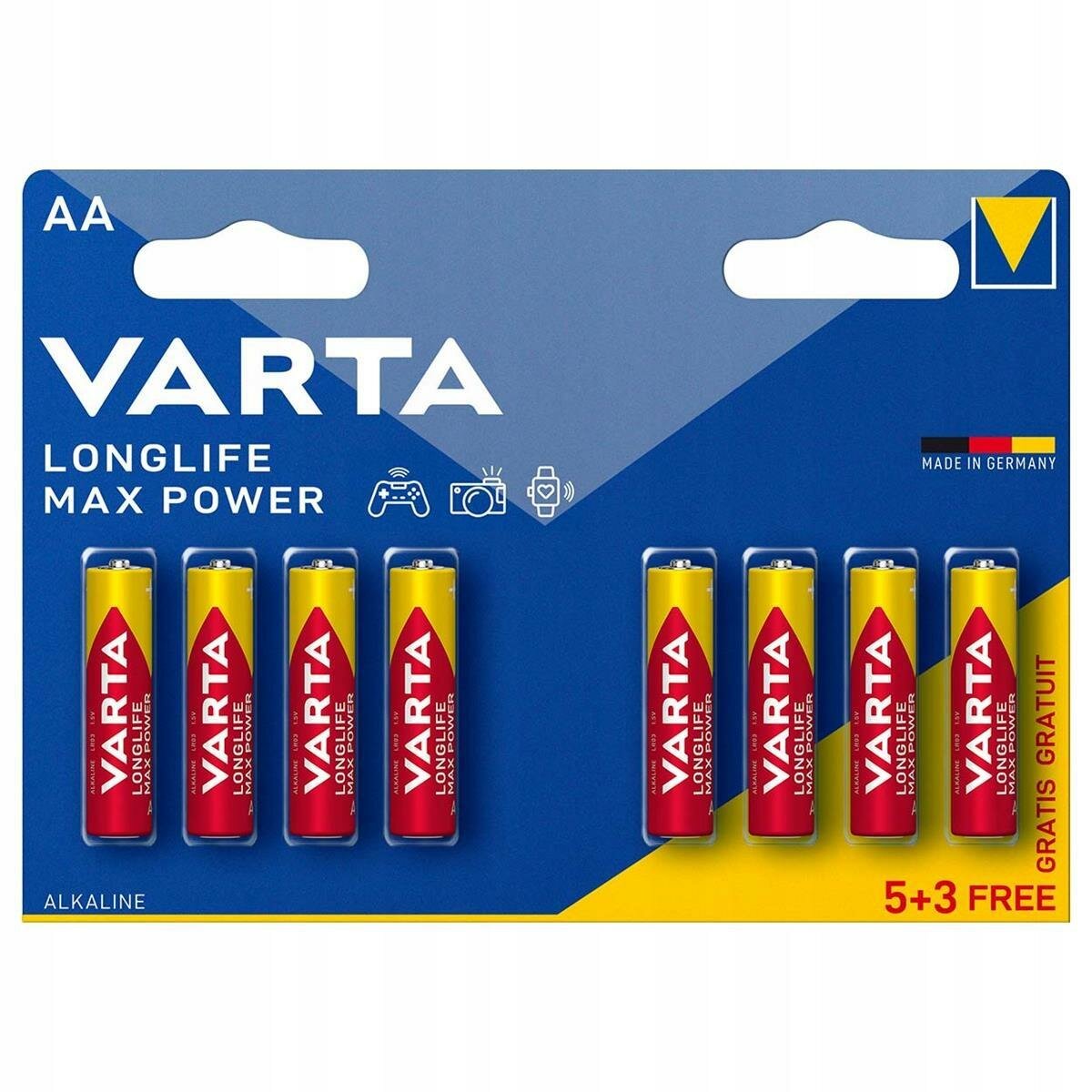 Батарейка Varta AAA LR03 Longlife Max Power Alkaline BL8 , 8шт.