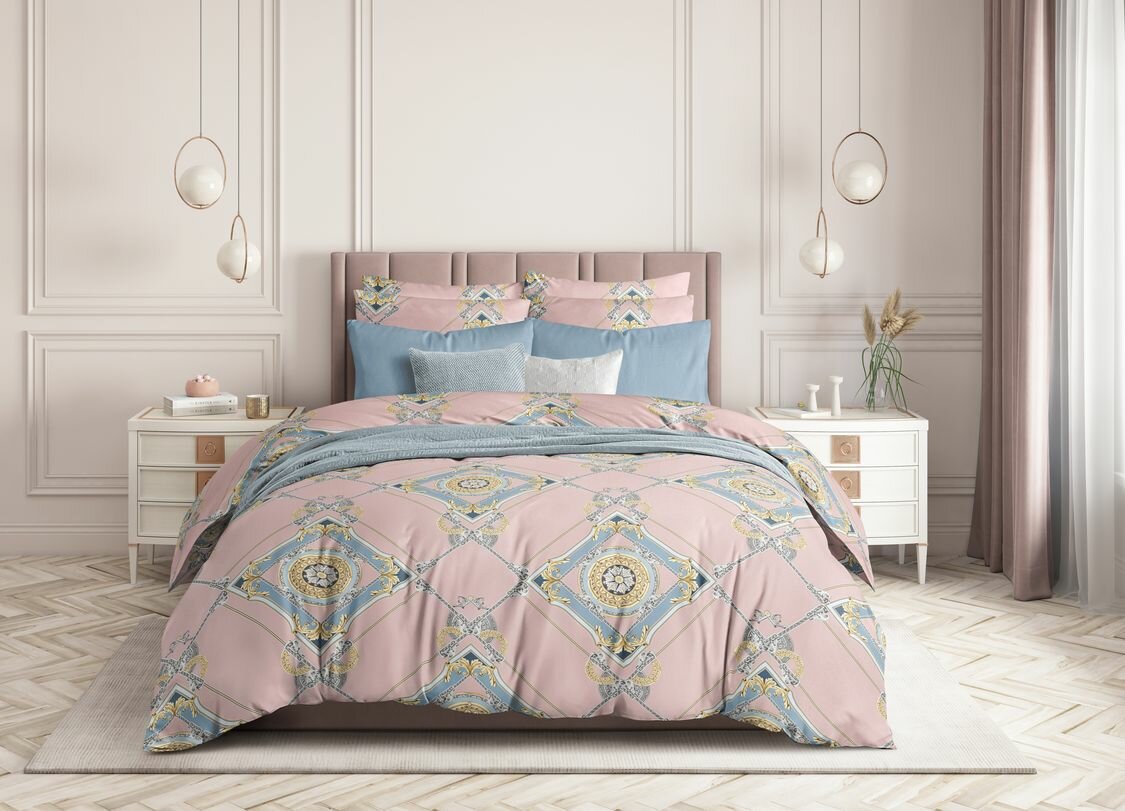 Сатин ЗефирТекс Постельное белье Imperial, сатин, орнамент, розовый (2 спальный с нав. 70х70 см ,)