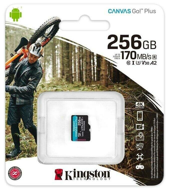 Карта памяти microSDXC Kingston 256Gb Canvas Go! Plus U3 V30 A2 170/70MB/s SDCG3/256GBSP, 1шт.