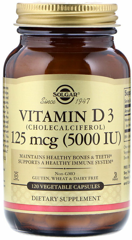 Solgar Vitamin D3 (Cholecalciferol) 125 mcg (5000 IU), 120 .