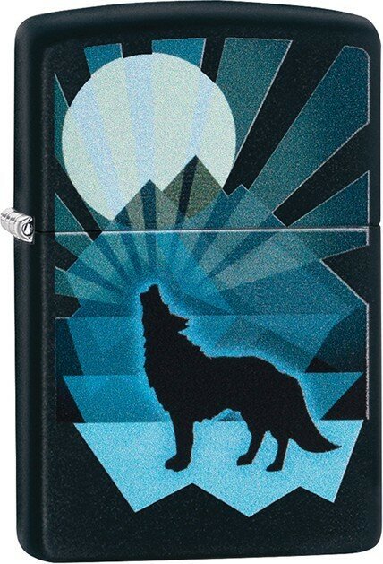 Зажигалка ZIPPO Wolf and Moon с покрытием Black Matte латунь/сталь чёрная матовая 38x13x57 мм