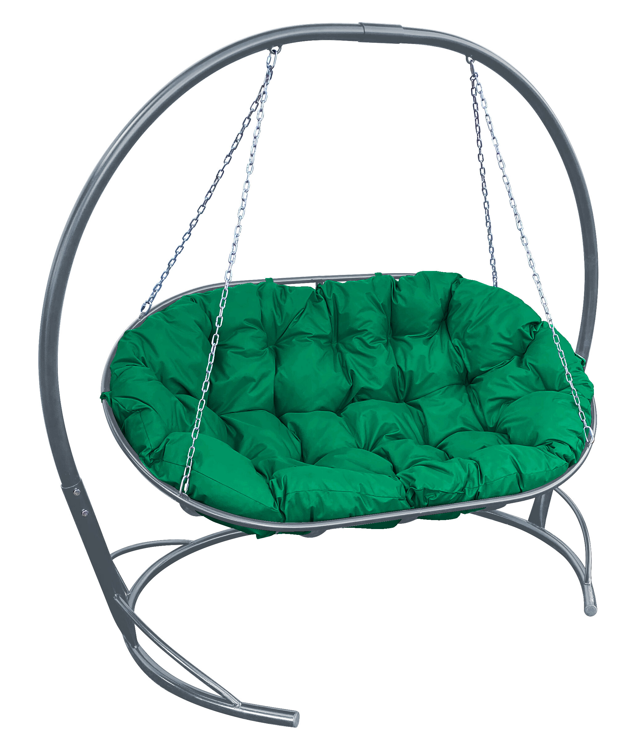 Диван мамасан подвесной серый, зелёная подушка