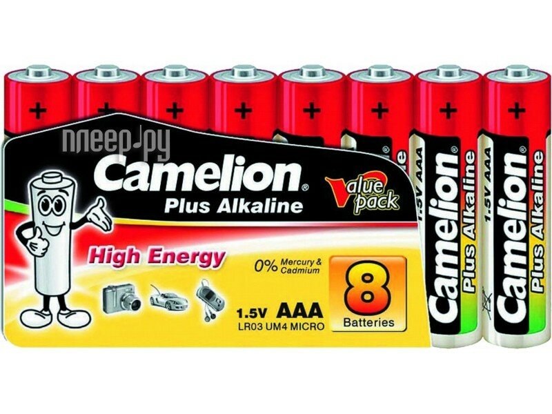 Батарейка AAA - Camelion Alkaline Plus LR03 LR03-SP-8 (8 штук)