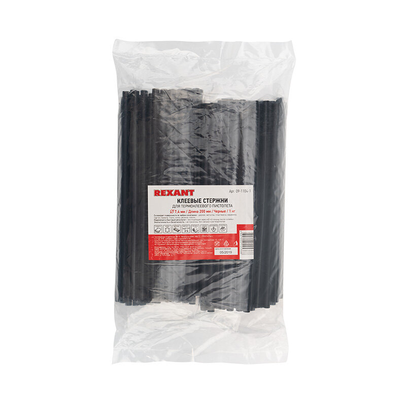 Rexant Стержни клеевые REXANT Ø 7 мм, 200 мм, черные, 1 кг (0.5 кг + 0.5 кг) (пакет)