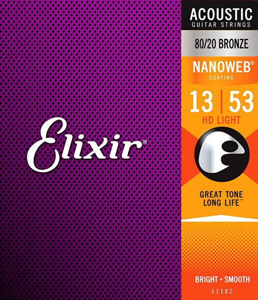 Струны Elixir 11182 NANOWEB 13-53 бронза для акустической гитары