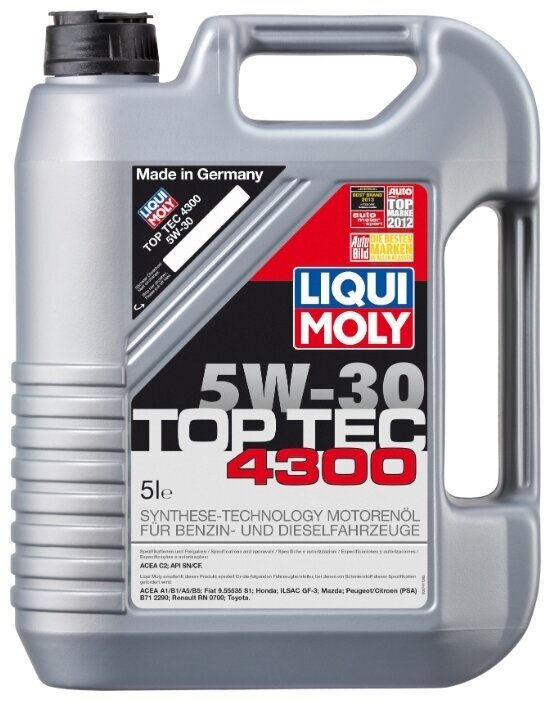 Моторное масло LIQUI MOLY Top Tec 4300 5W-30 SM/CF;A1/B1,A5/B5,C2, 5 л, НС-синтетическое (8031) - фото №1