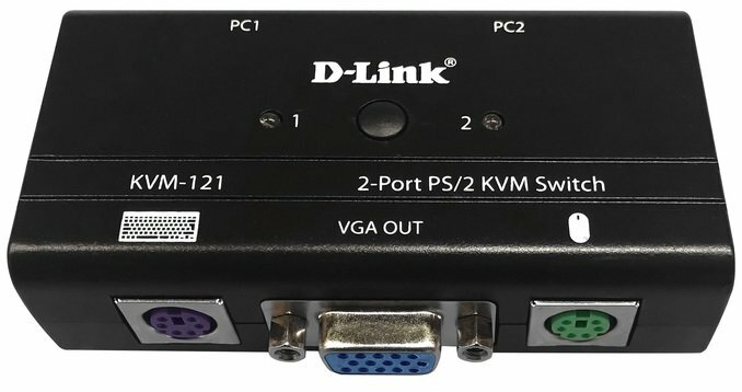 D-Link Переключатель D-Link KVM-121/B1A 2-port KVM Switch with VGA PS/2 and Audio ports.Control 2 computers from a single keyboard monitor mouse Supports video resolutions up to 2048 x 1536 connector conne