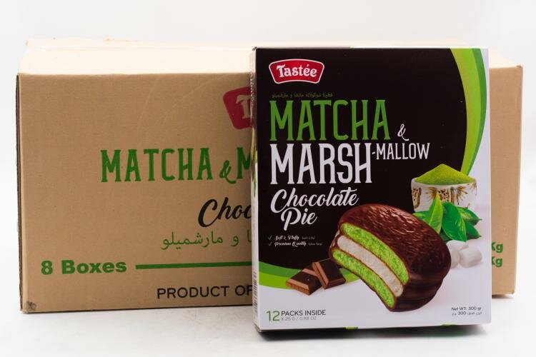 Печенье бисквитное Tastee Matcha Marshmallow Chocolate Pie со вкусом зеленого чая 300 гр Упаковка 4 шт