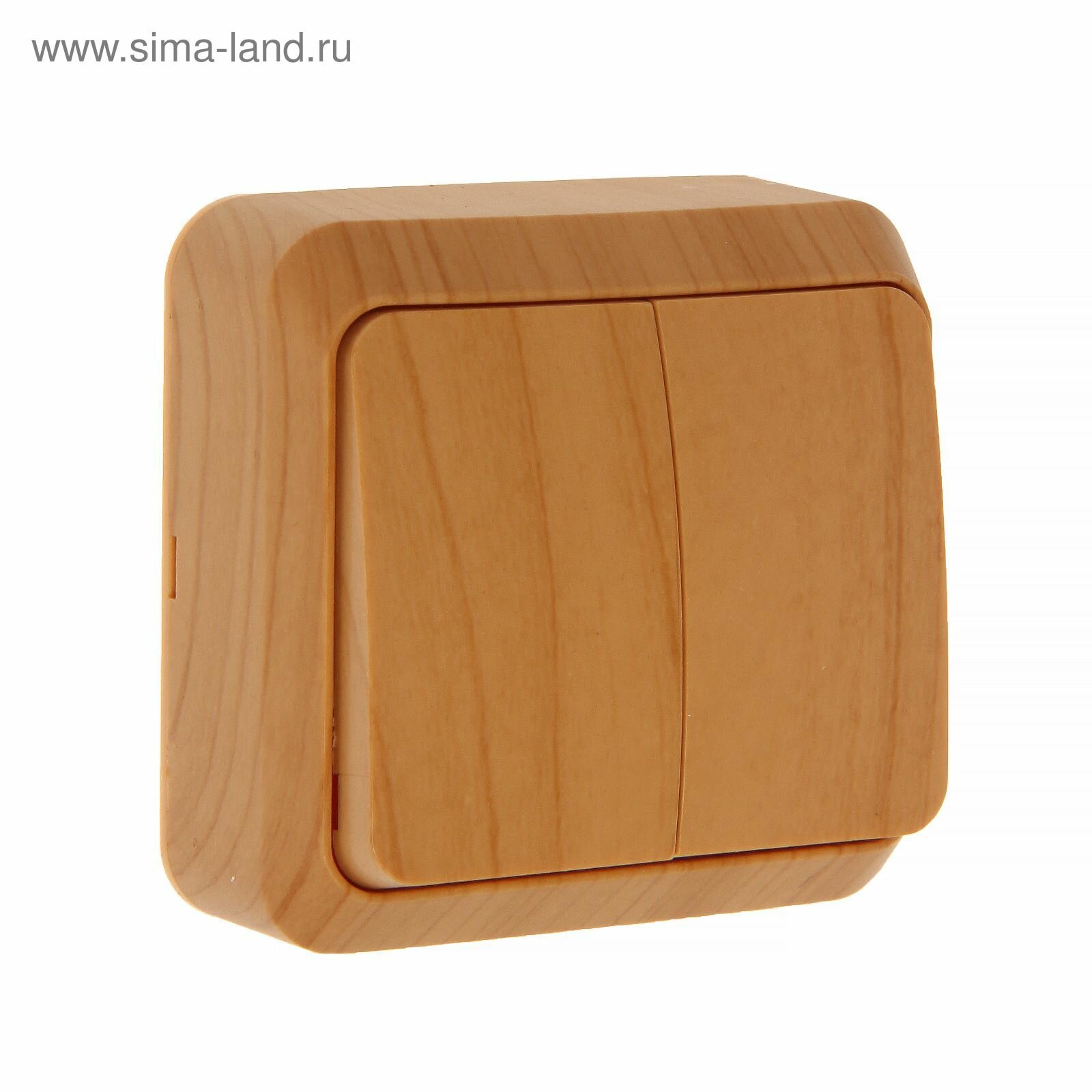 фото Выключатель "Юпитер", 10 А, 2 клавиши, наружный, цвет светлое дерево