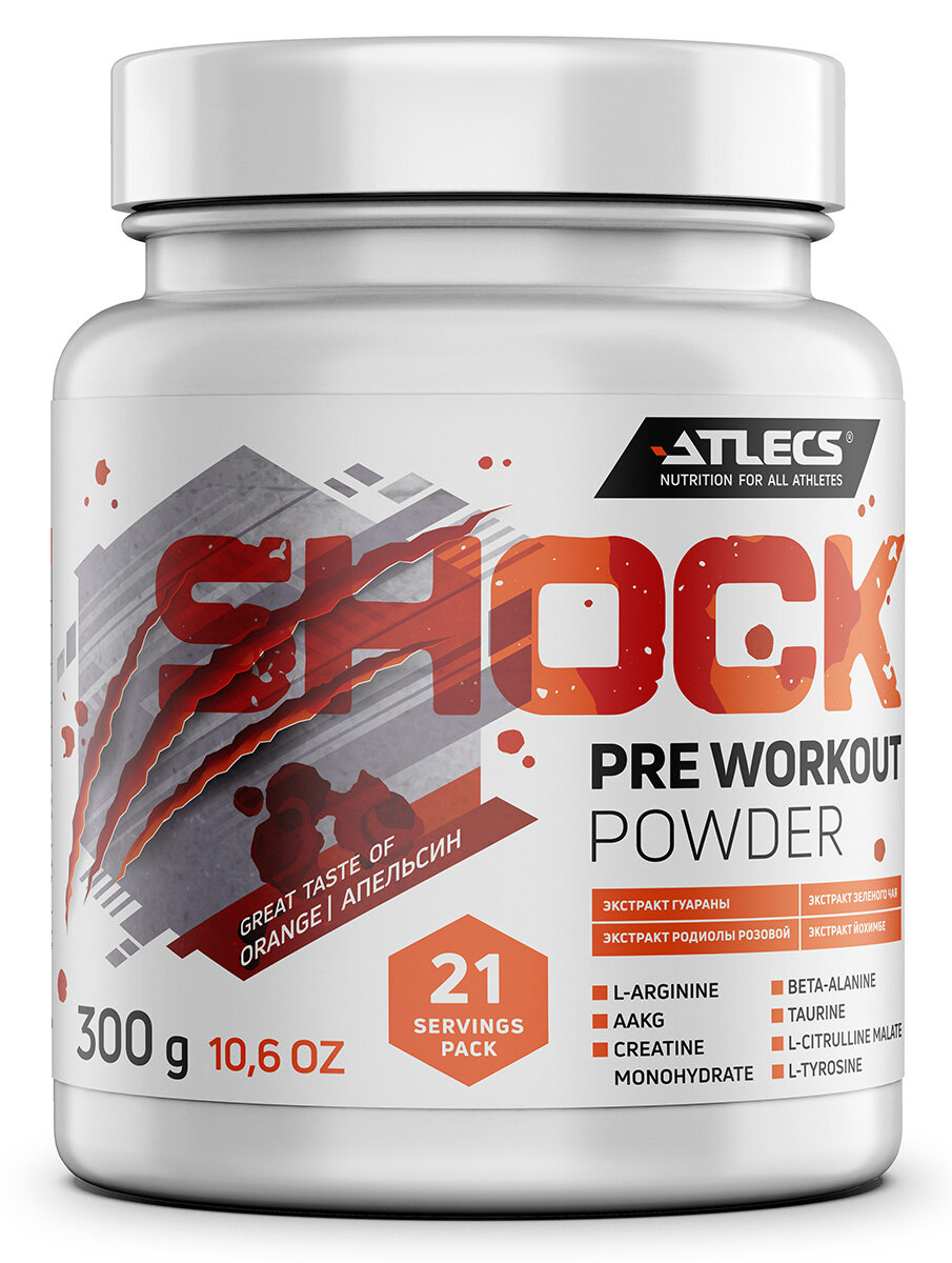 Atlecs Shock Pre Workout, 300 g (апельсин)