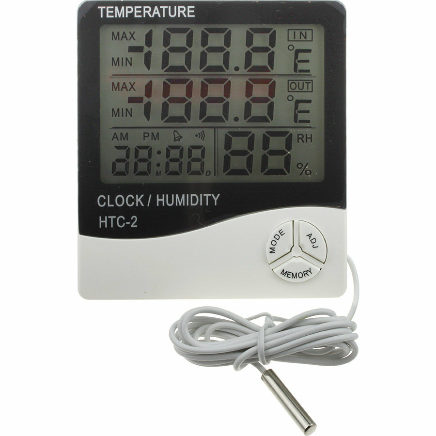 Термометр-гигрометр цифровой HTC-2 уличный, часы, будильник