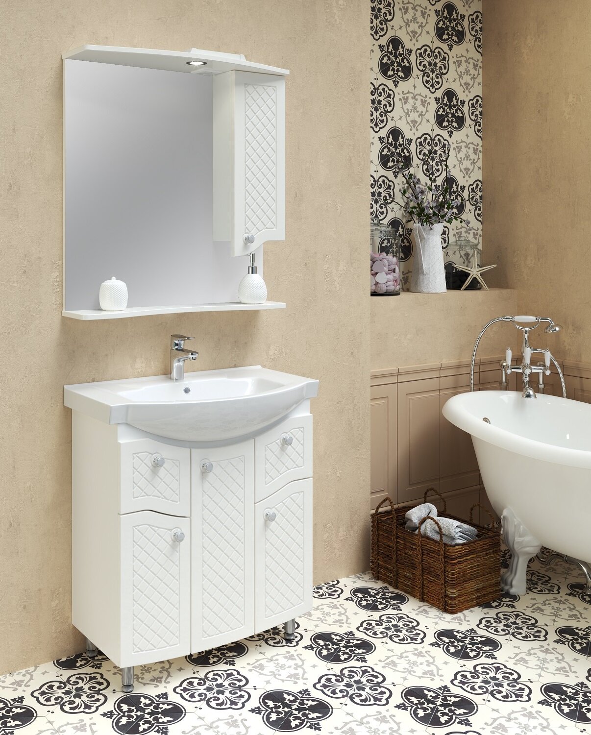 Мебель для ванной / Runo / Милано 75 / тумба с раковиной Элеганс 75 / шкаф для ванной / зеркало для ванной