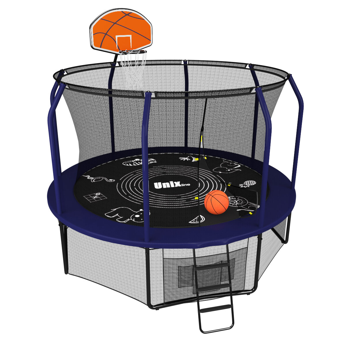 Батут с баскетбольным кольцом UNIX line SUPREME GAME 10 ft (blue) + Basketball