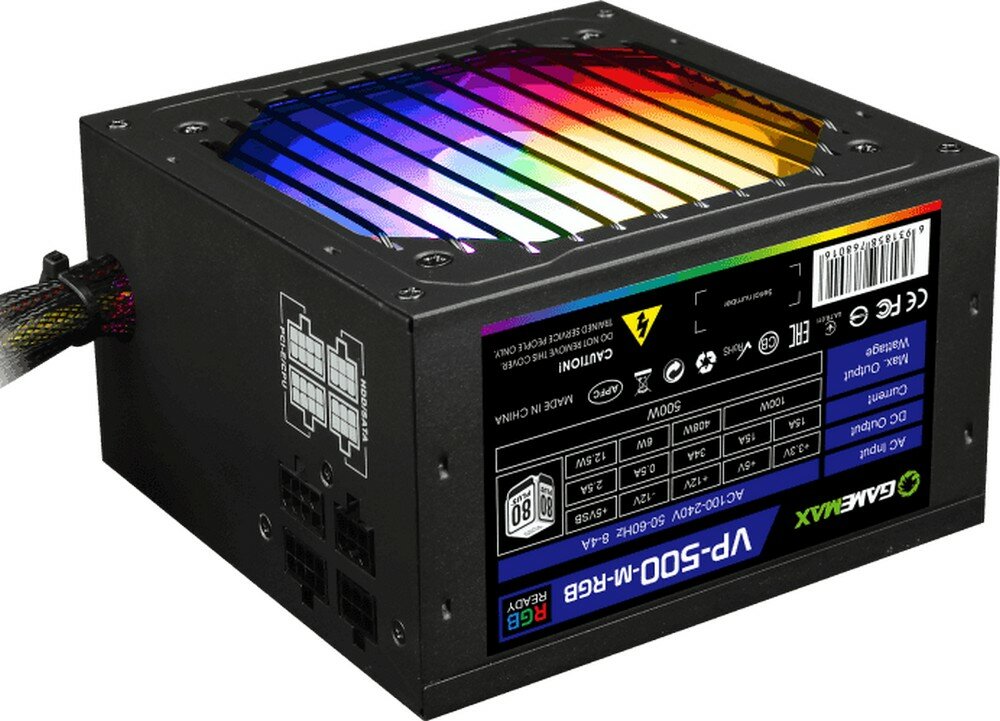 Блок питания GameMax VP-500-RGB-MODULAR 500 Вт