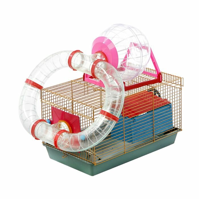 Клетка для грызунов малая с лабиринтом, колесом и домом, микс цветов, 40 x 25 х 22 см - фотография № 2