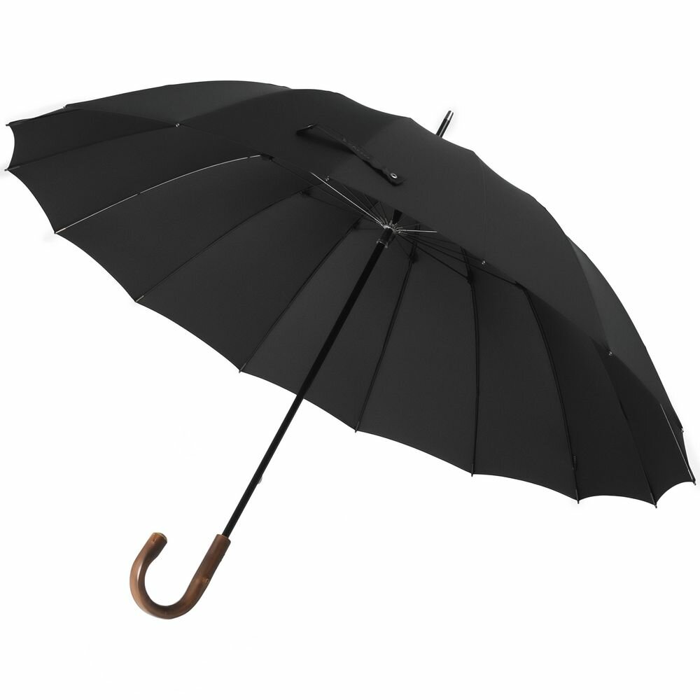 Зонт-трость Big Boss, черный, длина 105 см, диаметр купола 131 см, купол - полиэстер, 190T; ручка - дерево, каштан; каркас - металл
