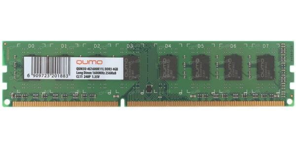 Оперативная память 4Gb (1x4Gb) PC3-12800 1600MHz DDR3 DIMM CL11 QUMO QUM3U-4G1600K11L