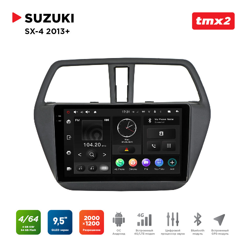 Автомагнитола Suzuki SX4 13+ (MAXIMUM Incar TMX2-0702-4) Android 10/2000*1200, BT, wi-fi, 4G LTE, DSP, 4-64Gb, 9.5"