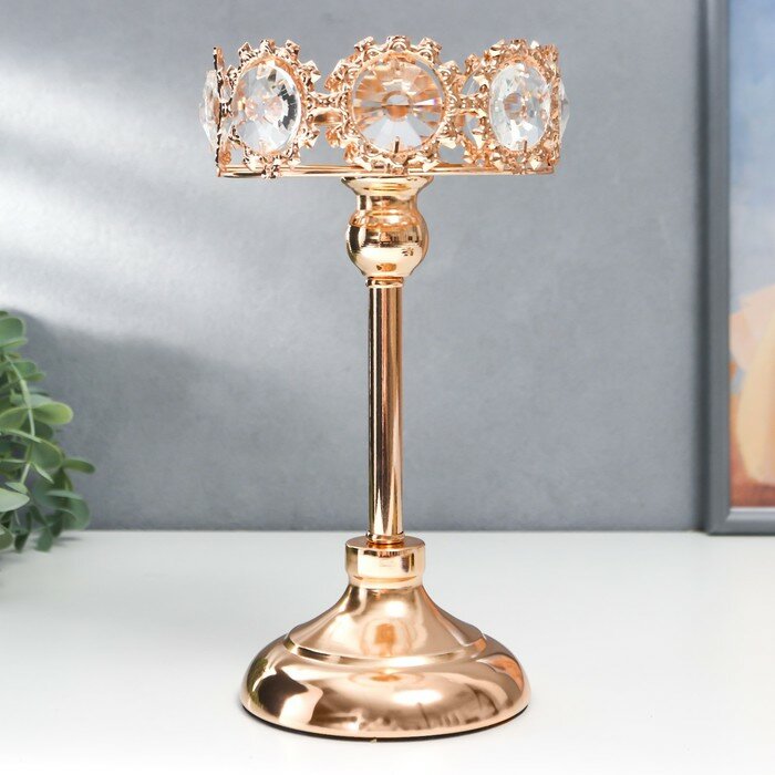 Подсвечник металл на 1 свечу "Кристаллы - Тиара" золото 25х12х12 см - фотография № 1