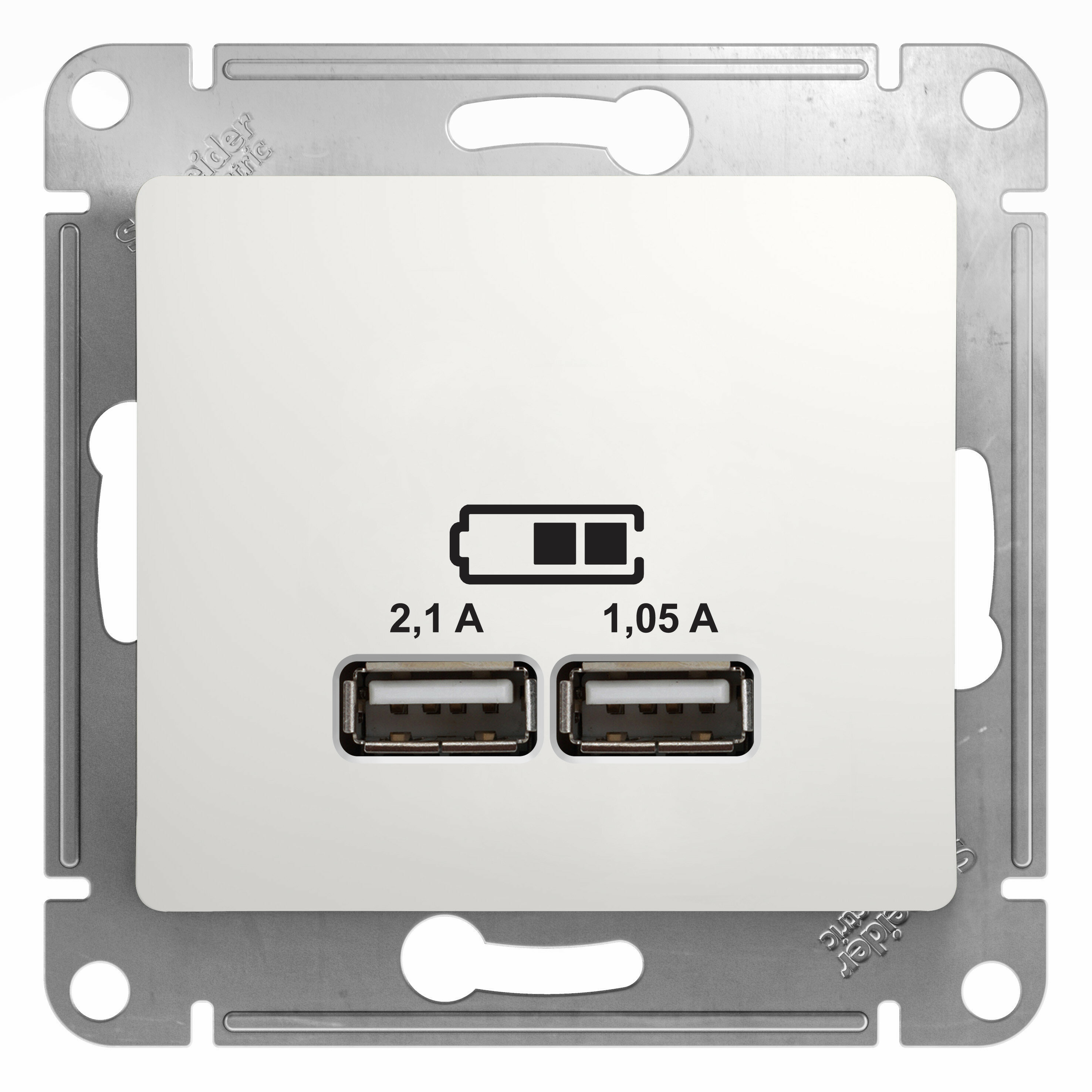 Розетка USB Glossa белый 2100мА встроенный монтаж Schneider Electric, GSL000133