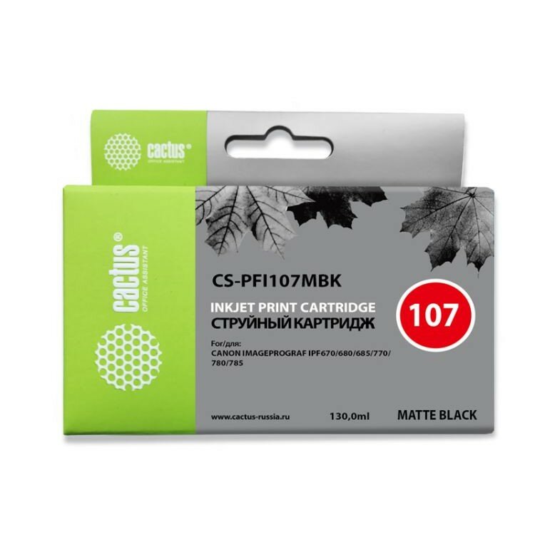 Cactus PFI-107MBk Картридж струйный для Canon IP iPF670 iPF680 iPF685 iPF770 iPF780 iPF785 , черный матовый