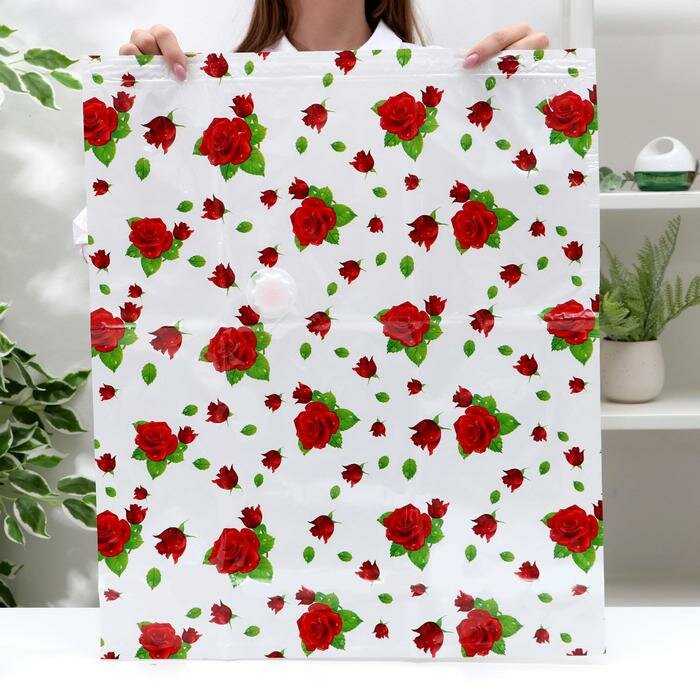 Вакуумный пакет для хранения вещей «Розы», 70×100 см, с рисунком - фотография № 2