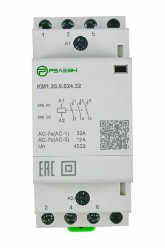 Контактор модульный Релеон 3НО контакта 32А (~/= 24В AC/DC), KM130002432