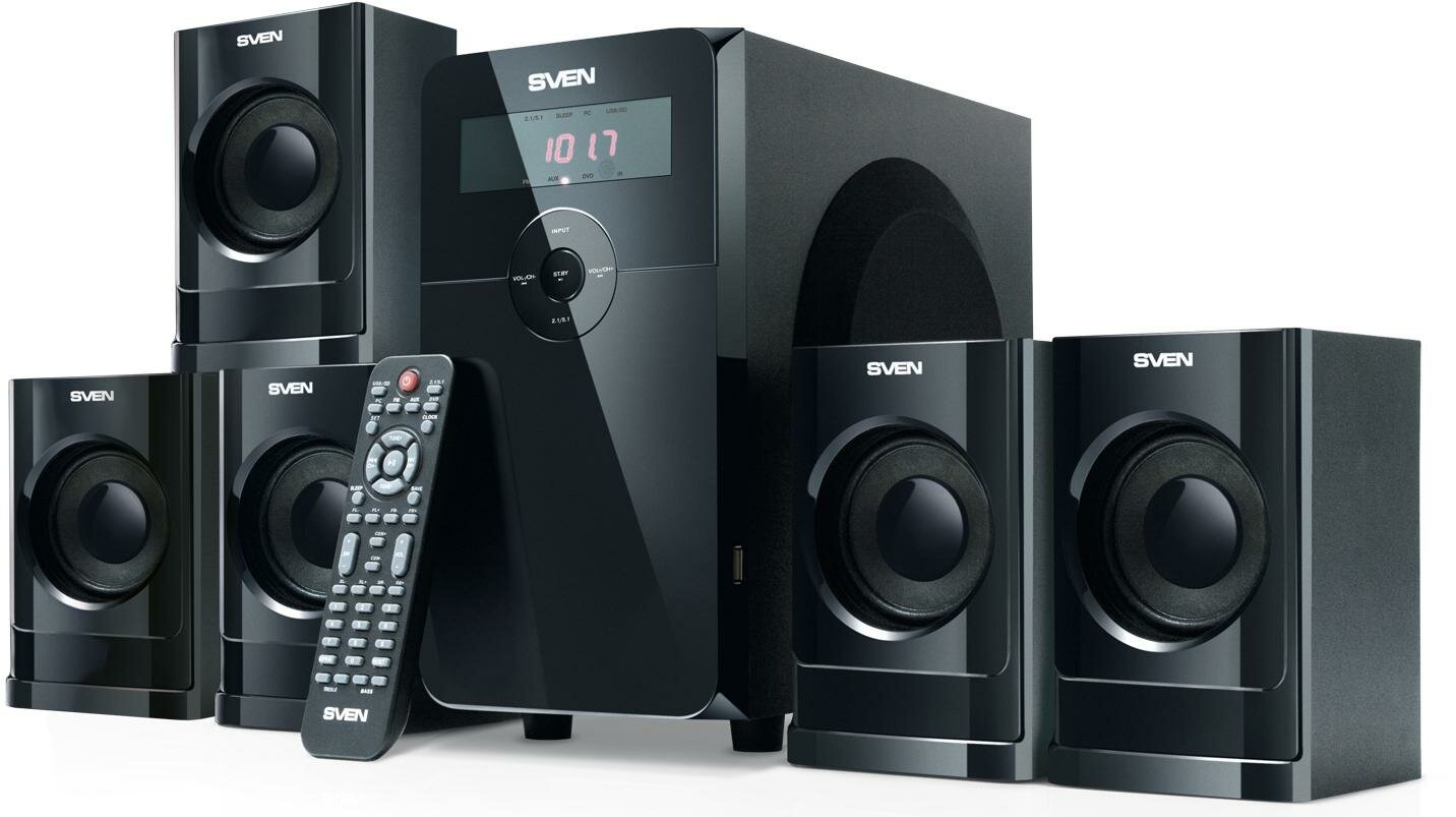 Колонки Sven HT-200 5.1 5*12+20 Вт ПДУ FM-тюнер и часы