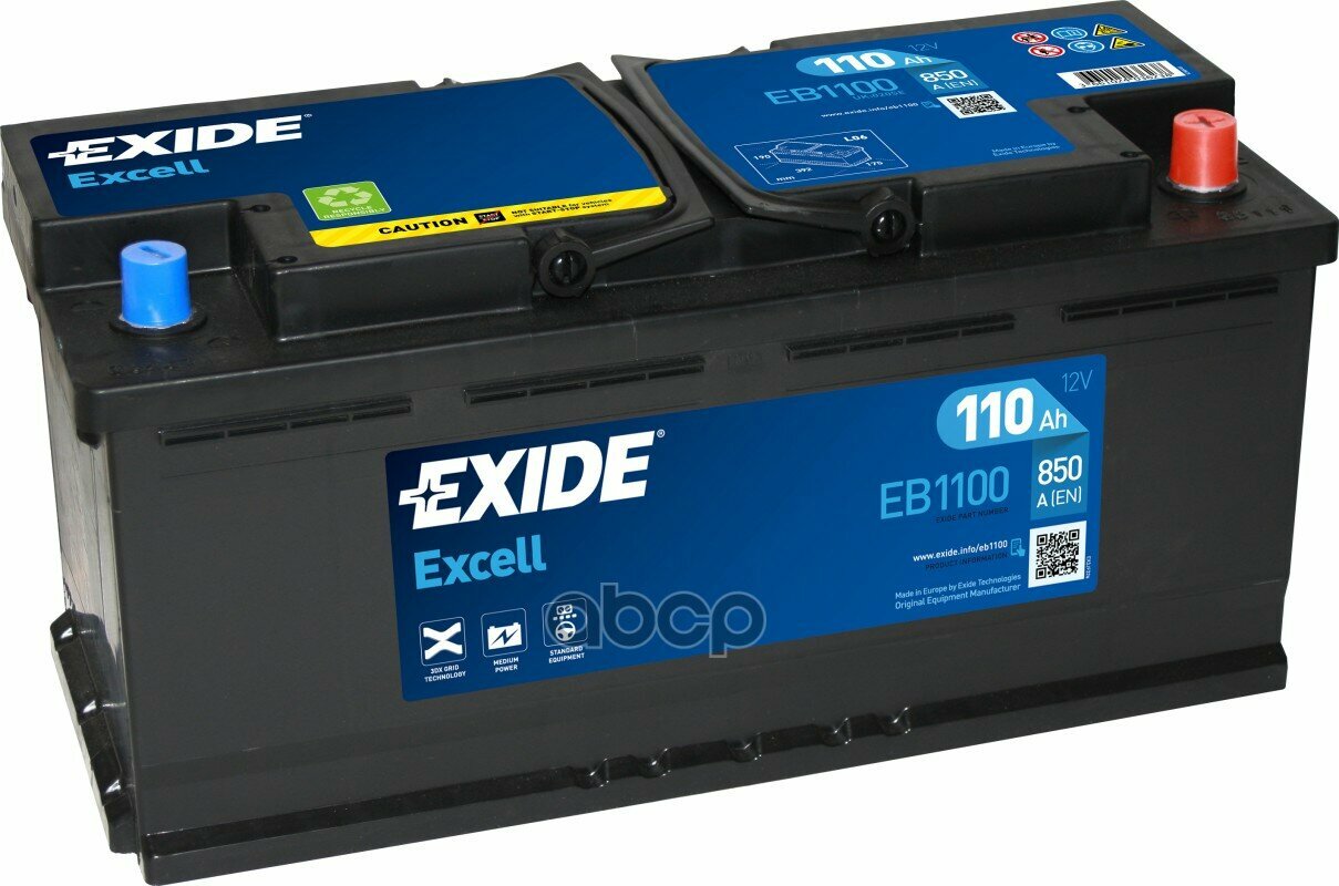 Exide Eb1100 Excell_аккумуляторная Батарея! 19.5/17.9 Евро 110Ah 850A 392/175/190 EXIDE арт. EB1100