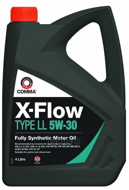COMMA Comma 5W30 X-Flow Type Ll (4L)_Масло Мот.! Синт A3/B4,Api Sl/Cf,Gm-Ll-B-025,Mb 229.3,Vw 502/505.00