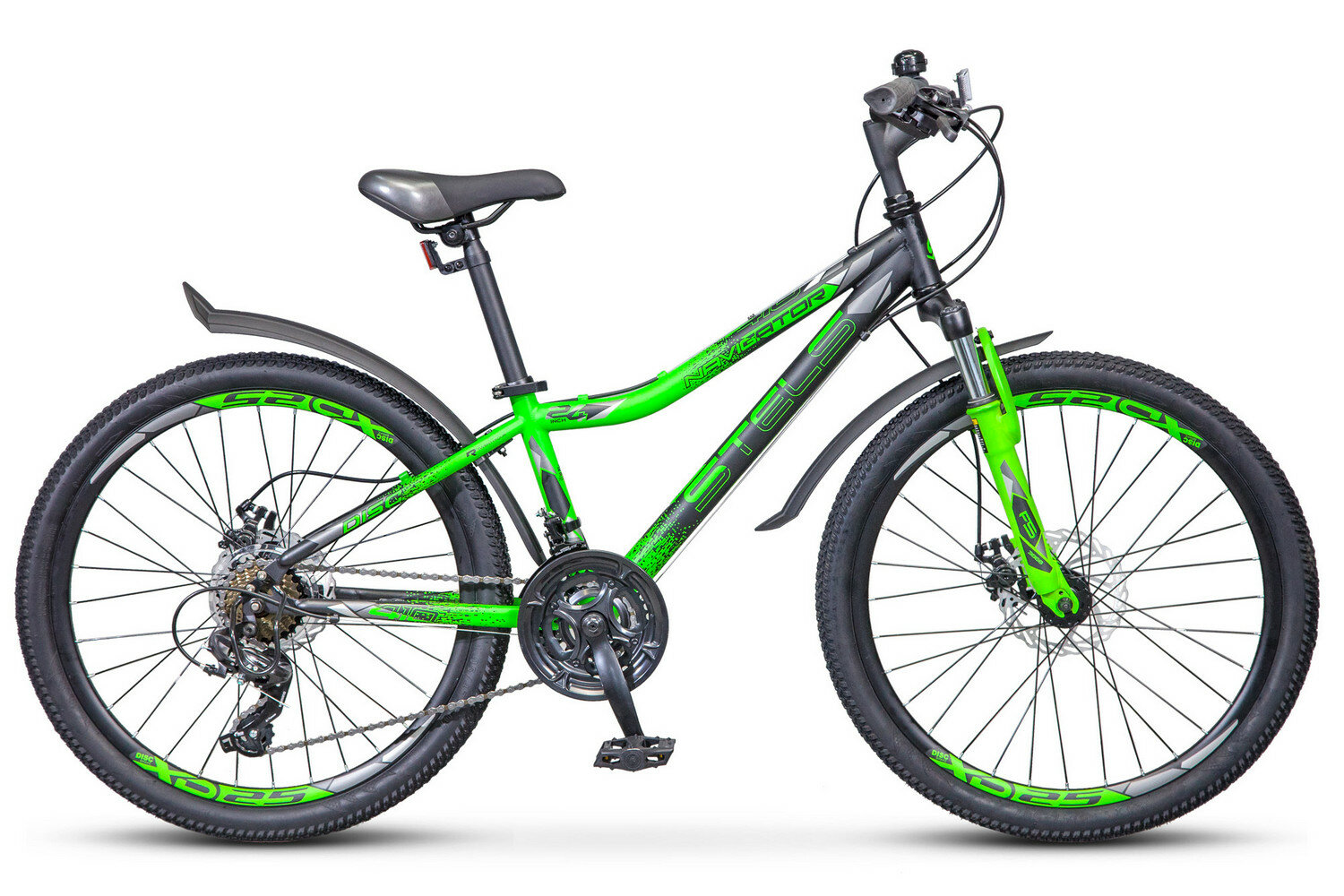 Подростковый велосипед Stels Navigator 410 MD 21 sp 24 V010 год 2021 цвет Черный-Зеленый