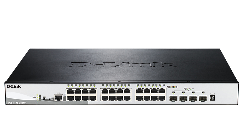 D-Link Коммутатор D-Link DGS-1510-52XMP/A1A, 48-Port Gigabit Stackable Smart Managed PoE Switch with 4 10GbE SFP+ ports, 370W PoE Budget