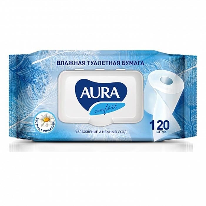 Влажная туалетная бумага Aura Ultra comfort экстракт ромашки 120 шт