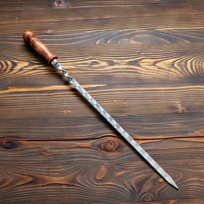 Шампур узбекский 61см, деревянная ручка, с узором, (рабочая часть 40см/1,4см) - фотография № 1