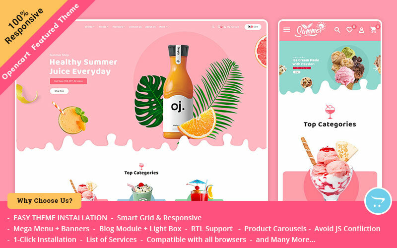 Шаблон OpenCart Summer Juices & Shakes - OpenCart Responsive Theme