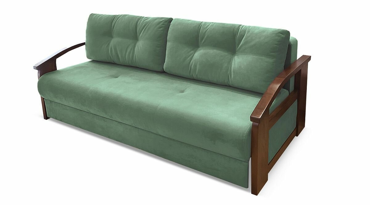 Прямой диван кровать AH!DIVAN (АхДиван) "Анкона Д" 215x105х84 см, раскладной механизм еврокнижка, деревянные подлокотники, оливковый велюр - фотография № 4