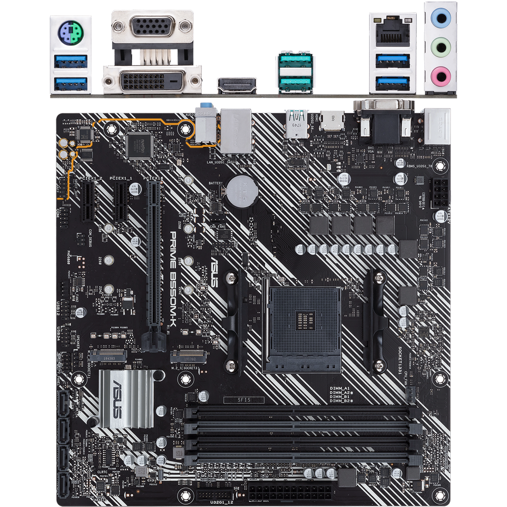 Материнская плата ASUS Prime B550M-K B550 Socket AM4 4xDDR4, 4xSATA3, RAID, 2xM.2, 1xPCI-E16x, 6xUSB3.2, D-Sub, DVI-D, HDMI, Glan, mATX