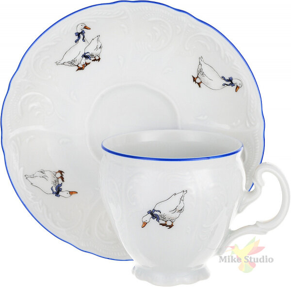 фото Чашка 170 мл с блюдцем 140 мм высокая, "Bernadotte", декор "Гуси"