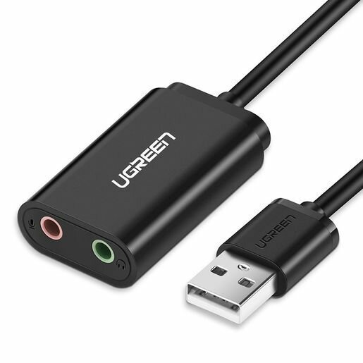 Внешняя звуковая карта UGREEN US205 (30724) USB 2.0 External Sound Adapter. Длина: 15см. Цвет: черный