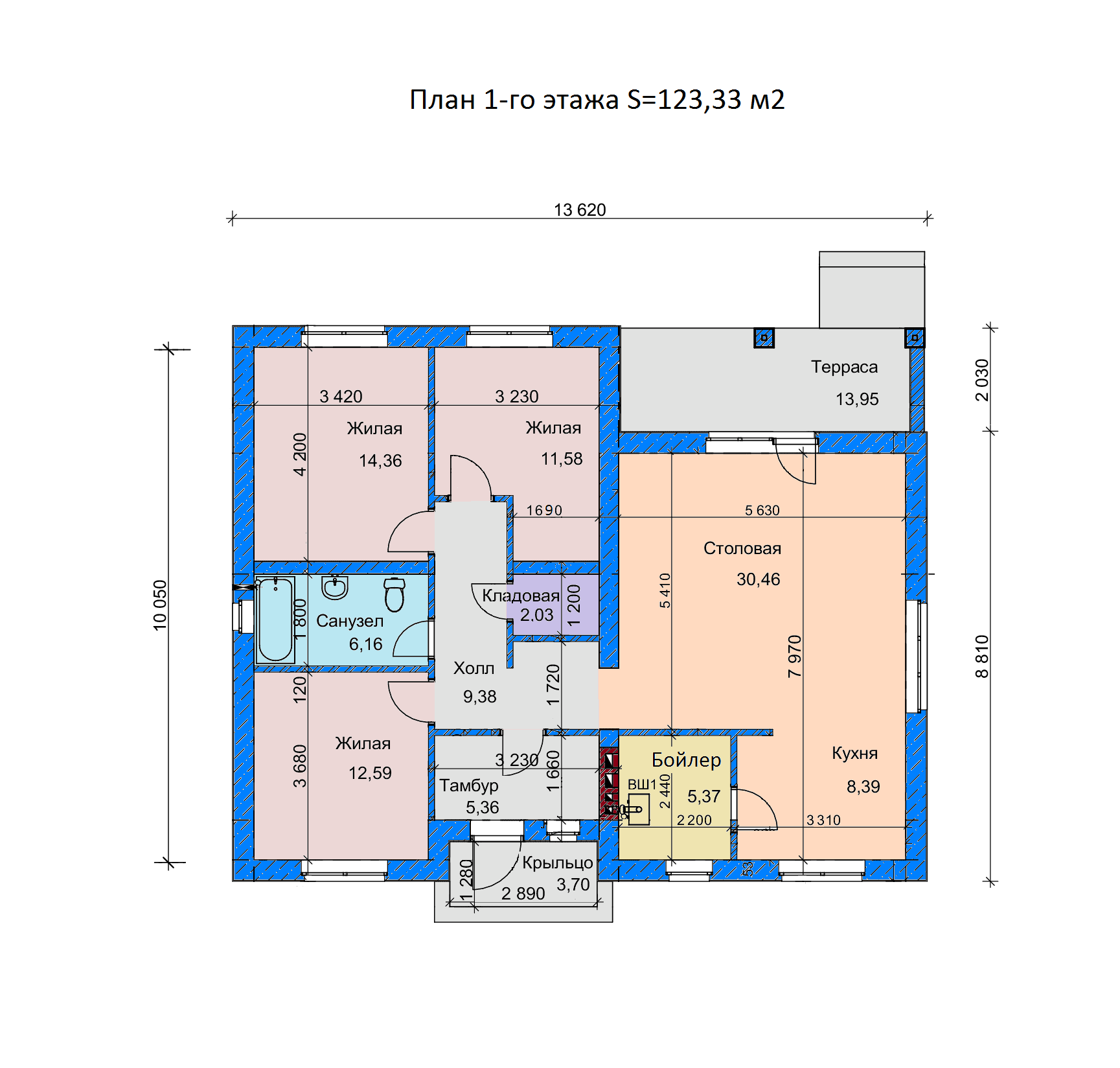 Готовый проект жилого дома SD-proekt 11-0061 (123,33 м2, 13,62*10,84 м, газобетонный блок 400 мм, декоративная штукатурка) - фотография № 5