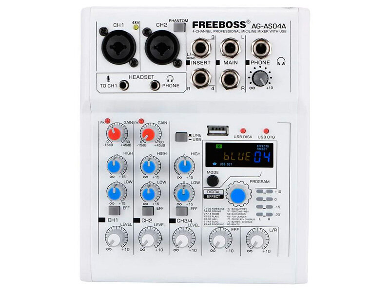 FREEBOSS AG-AS04A Микшерный пульт 4-х канальный