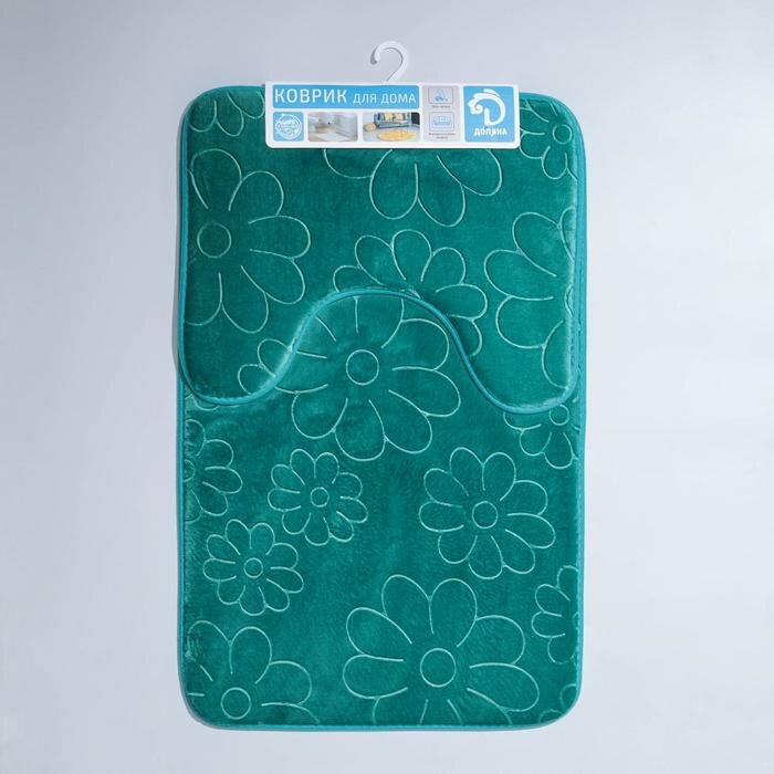 Доляна Набор ковриков для ванной и туалета Доляна «Поле», 2 шт: 39×50, 50×80 см, цвет зелёный - фотография № 5