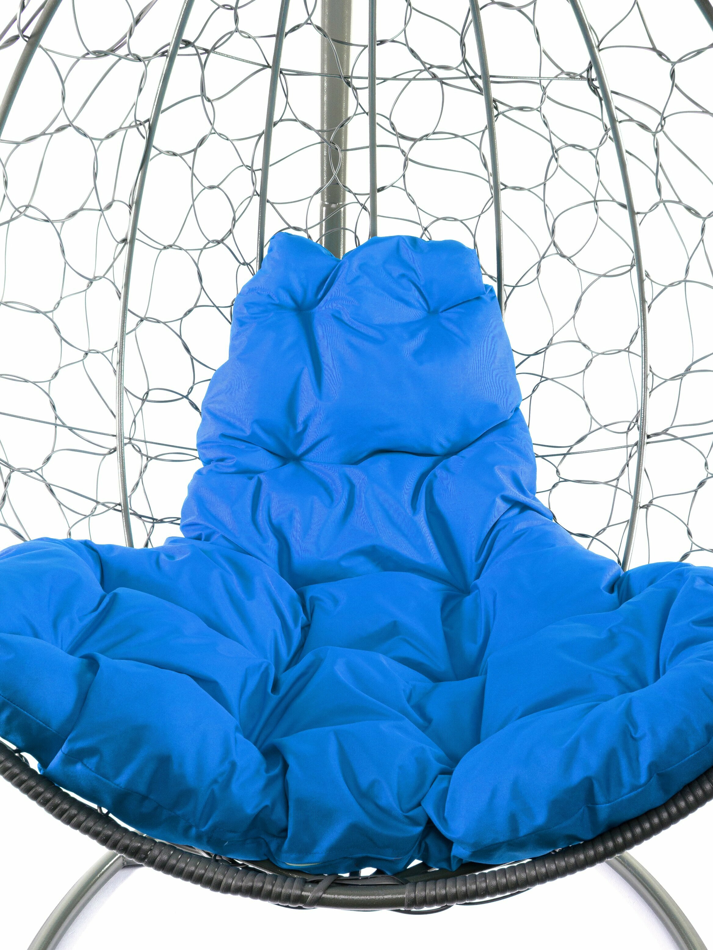 Подвесное кресло ротанг серое, синяя подушка - фотография № 15